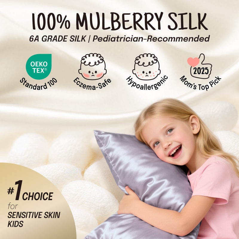OLESILK 100% Mulberry Silk Toddler Pillowcase for Hair and Skin, Both Sides 19 Momme Pure Natural Silk Travel Pillow Cases with Hidden Zipper, 13"x 18", Iron Grey - Image 2